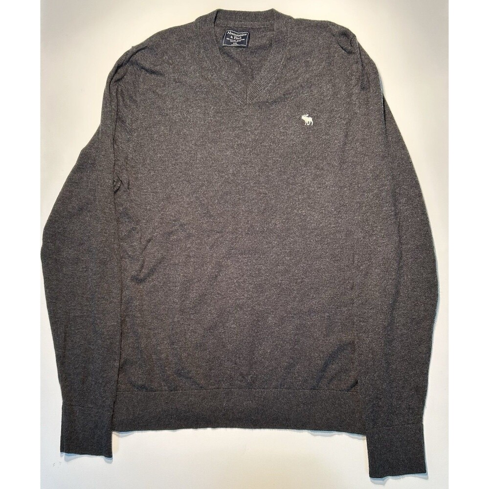 Abercrombie & Fitch Men’s Wool Cotton Knit V Neck Sweater Size XXL 2XL Dark Gray